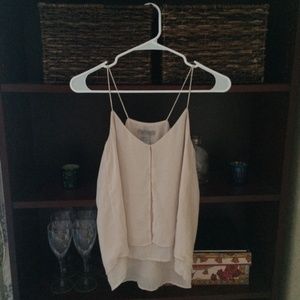 Women's Champagne Flowy Chiffon Panel Overlay Strappy Cami Top In Size 2